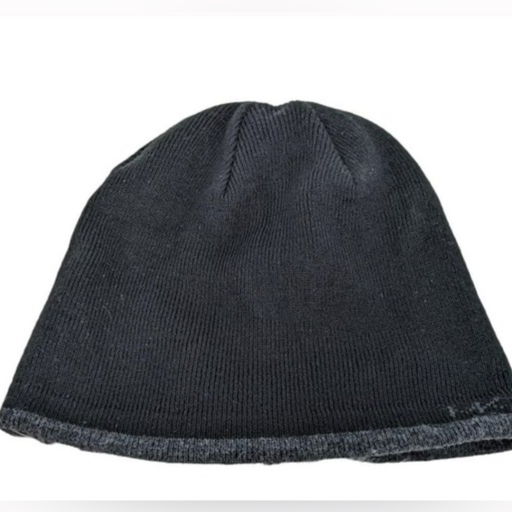 Michael Kors Beanie Hat Cap Black Charcoal Metal MK Logo Knit Acrylic Reversible